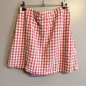 American Eagle Pink Gingham Mini Skirt Ruched Side Cottagecore Womens M